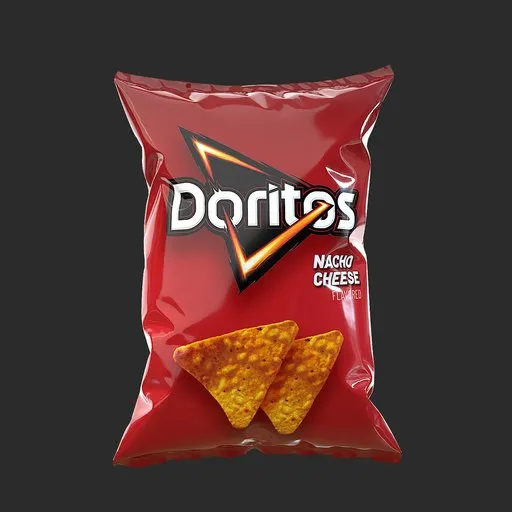 High-quality 3D model of snack chips bag, realistic texture, designed for Blender, customizable UV layout.