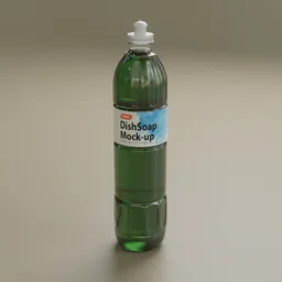 Customizable Blender 3D model of a green lemon-scented dish soap bottle with editable label.