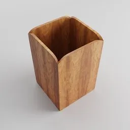 Detailed 3D hexagonal wooden waste basket model with realistic textures for Blender rendering.