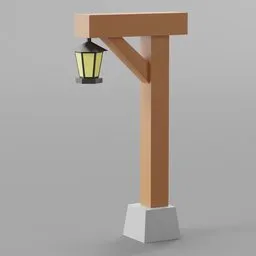 Low poly Blender 3D model lantern on a pole for game asset design.