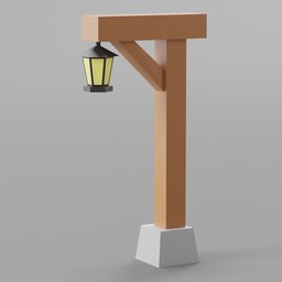 "Low poly game asset of a lantern pole on a post for Blender 3D. Simple yet detailed design made with reclaimed lumber and soft outdoor lighting. Perfect for 15th century themed games and docks or tavern scenes."