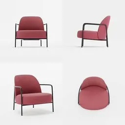 Highly detailed Blender 3D red armchair model with realistic wood and fabric textures, inspired by B&T Design furniture.