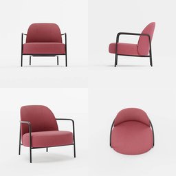 "3D model of a Bergere 3 furniture in Blender 3D, inspired by Eero Järnefelt and B&T Design's Ferno Lounge. Features a red fabric chair with black frame, adorned with petal pink gradient scheme and 2k textures. Perfect for archviz and color restoration projects. "