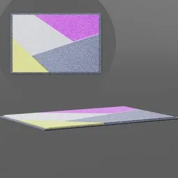 Geometric pattern 3D model of a rectangular carpet for Blender rendering, showcasing a modern design in purple and yellow.