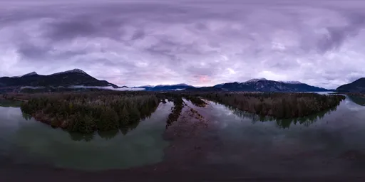 Aerial River and Mountains Sunrise