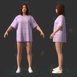 Woman in baggy shirt and shorts