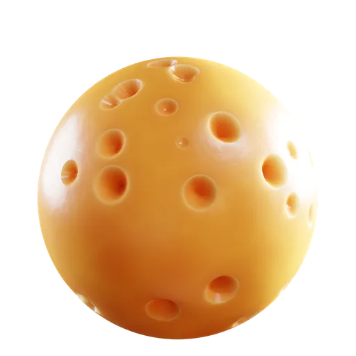 Realistic PBR Procedural Cheese texture suitable for Blender 3D creations, featuring a detailed, hole-riddled surface.