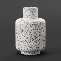 "Terrazzo Vase 3D model for Blender 3D - a smooth solid concrete vase with black speckles, inspired by Carl Gustaf Pilo and perfect for decoration in living rooms or bedrooms. This monochrome model features strong grain and gravel textures, with matt colors ideal for outdoor scenes. Created by artists Yiqiang and Shurakrgt, with skin reference from Tjalf Sparnaay and pose reference images by Yangjun Chen."
