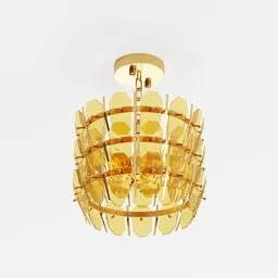 3D-rendered brass and crystal pendant ceiling light with intricate tier design, ideal for luxury interior visualization.