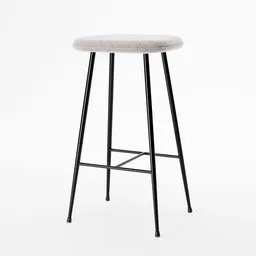 "Metallic base bar stool with upholstered seat, ideal for modern and minimalist interiors. Designed with perfect topology and crafted with steel gray body. 3D model available for Blender 3D software."