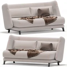 Detailed Blender 3D model of a modern sofa with cushions, meticulously unwrapped, featuring 197,772 polys, rendered in cycles.