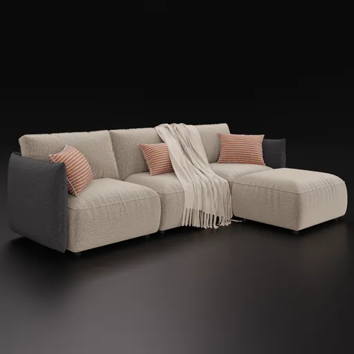 High-quality 3D model of a modern modular corner sofa with fabric texture, compatible with Blender.