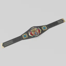 "American Champion Belt 3D model in gold and blue design for Blender 3D. Dominate the ring with intricate detailing and cel shading. Perfect for showcasing national championship victories."