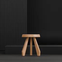 3D model of oak coffee table-stool inspired by Alpine architecture, Blender-compatible.