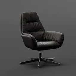 Detailed 3D Blender model of a modern black leather swivel armchair on a sleek metal base.