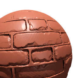 Detailed 3D sculpted brick pattern applied on a sphere with Bricks 3D Brush for Blender sculpting.