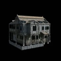 Detailed Blender 3D render of a textured medieval house with intricate architecture.