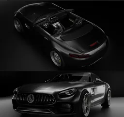 Detailed Blender 3D model of a black Mercedes-AMG GT Roadster with interior view.