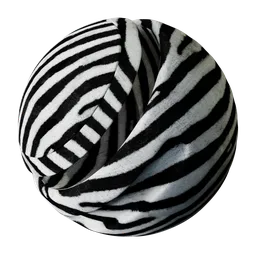 High-quality PBR zebra fur texture for 3D materials, showcasing realistic black and white stripes with a luxurious feel.