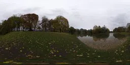 360-degree HDR panorama of Dresden riverbank with autumn foliage for realistic lighting in 3D rendering.