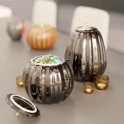 High-quality 3D-rendered ceramic pumpkin jars with glossy finish for Blender.