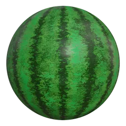 High-quality PBR watermelon texture with realistic green stripes and detail, crafted in Blender for 3D use.