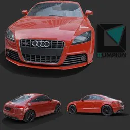 Highly detailed red Audi TT RS 3D model with 4K textures, VR/game-ready, for Blender Eevee/Cycles.