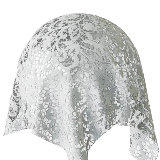 White rose lace pattern PBR material for 3D Blender models, ideal for clothing and interior design textures.