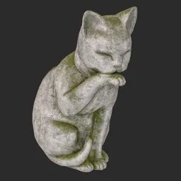 Grooming cat stone moss statue