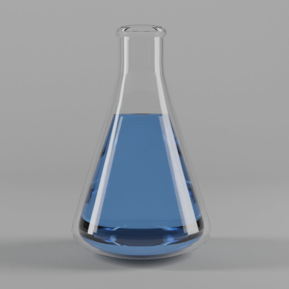 Erlenmeyer flask with fluid 3D Lab Equipment models BlenderKit