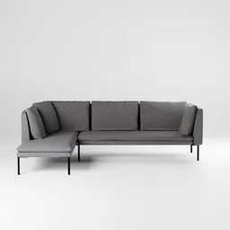 "High-quality 3D model of the Westwing sofa designed by Clemens Ascher, created using Blender 3D software. Features a footrest and ottoman, steel gray body with subtle color variations, and perfect symmetrical body shape. Suitable for use in interior design and architecture projects."