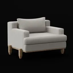 Detailed 3D model of a modern single easy chair with cushions on a black background, compatible with Blender.