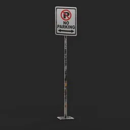 "Cityspace 3D model of a reflective metal No Parking Sign Board on a pole with a detailed Unreal Engine 5 render, designed for Blender 3D. This Rustr design features a tall thin frame and top down spotlight lighting, making it perfect for urban scenes. Inspired by Otto Stark and available on retaildesignblog.net, this unused design is a must-have for any 3D model enthusiast."