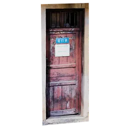 Highly detailed vintage wooden 3D door model with realistic textures for Blender rendering and architectural visualization.