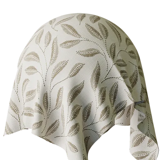 Linen Fabric - Embroidered Brown Leaves