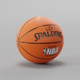 "3D Spalding basketball ball model for Blender 3D - NBA Logo design, photorealistic render with levitating objects, untextured and centered position."