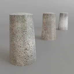 Highly detailed Blender 3D model of concrete bollards in various sizes with realistic textures for urban design.