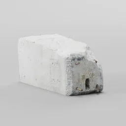 "Concrete block—a 3D model for Blender 3D, featuring a small white object with a hole reminiscent of a remnant pillar found at a train station. This hard surface, lossless model showcases the artistry of concrete, with vestiges of rusty machinery and a touch of rococo charm. Ideal for cityspace projects."