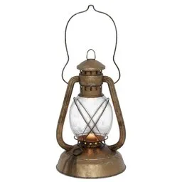 Detailed 3D rendering of an antique oil lantern with interactive lighting, compatible with Blender.
