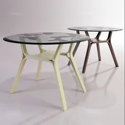 "DP Coffee Tables - Sleek and Modern Coffee Tables with Glass Top and Wooden Legs, Inspired by Lewis Henry Meakin and Trending on Artforum. Perfect for Retail and Post-Industrial Spaces. Made with Recycled Polypropylene in Blender 3D."
