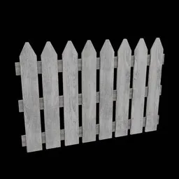 Detailed 3D wooden picket fence model, optimized for Blender, suitable for architectural visualizations.