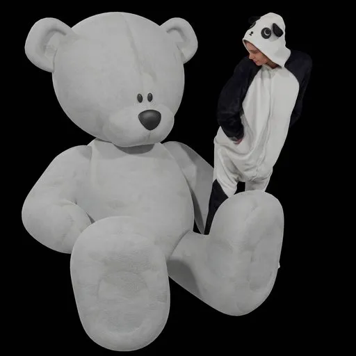 Detailed 3D plush teddy bear model, ideal for Blender 3D animation and rendering projects.