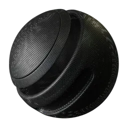 High-resolution PBR texture of black perforated rubber for 3D modeling and rendering in Blender and other software.