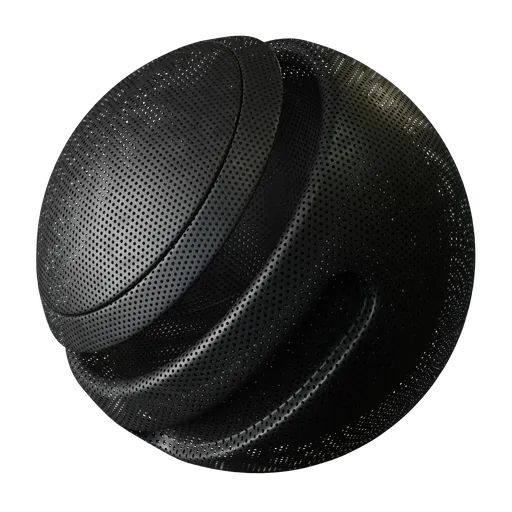 High-resolution PBR texture of black perforated rubber for 3D modeling and rendering in Blender and other software.