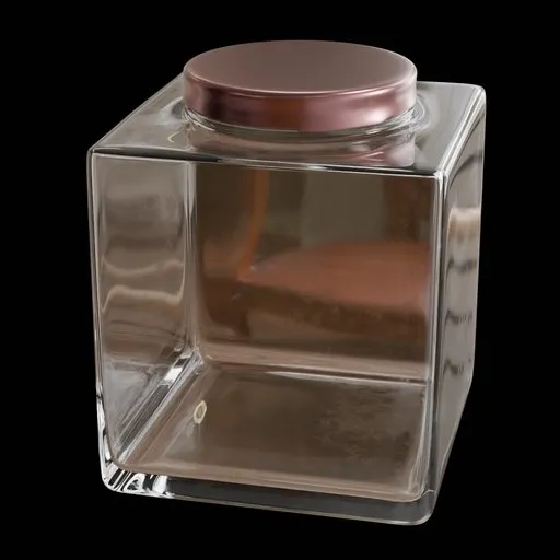 Detailed 3D model of a transparent glass jar with reflective surfaces and a metallic lid, suitable for Blender rendering.