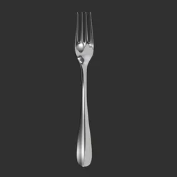 Detailed 3D model of a silver fork with realistic reflections, perfect for Blender 3D renderings and tableware visualization.