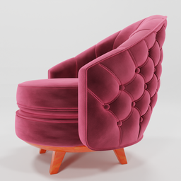 "Explore our stunning retro-inspired pink Chesterfield chair 3D model with wooden base and tufted upholstery, perfect for any parlor or living space. Created with Blender 3D software and featuring bright colors and soft rounded shapes, this model is fully customizable with changeable colors to fit any design aesthetic."