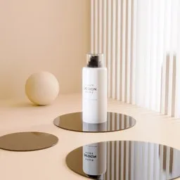 Elegant 3D product visualization with reflective surfaces for cosmetics in a minimalist Blender scene.