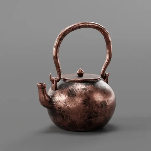 Vintage copper teapot 3D model, game-ready asset for Blender artists.
