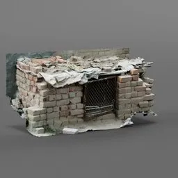 "Brick Cage for Hens 3D Model for Blender 3D - featuring a close up of a small brick building with a window, inspired by dystopian digital art and Ram Chandra Shukla, with high-resolution photograph quality by Manjit Bawa. Perfect for exterior design projects and art enthusiasts."